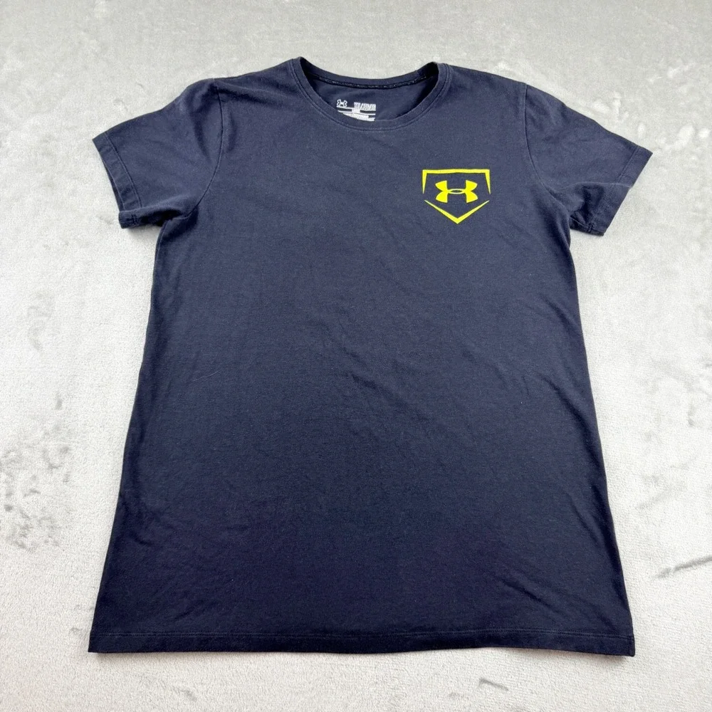 Under Armour HeatGear Boys Youth XL T-Shirt Black Neon Baseball Home Plate Logo